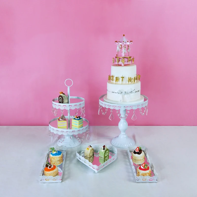 

Tobs Wedding WhiteCake Stand Set Mirror Crystals Decor Supplies Party Cupcake Tower Stand Dessert Display Decor Tray Metal Round