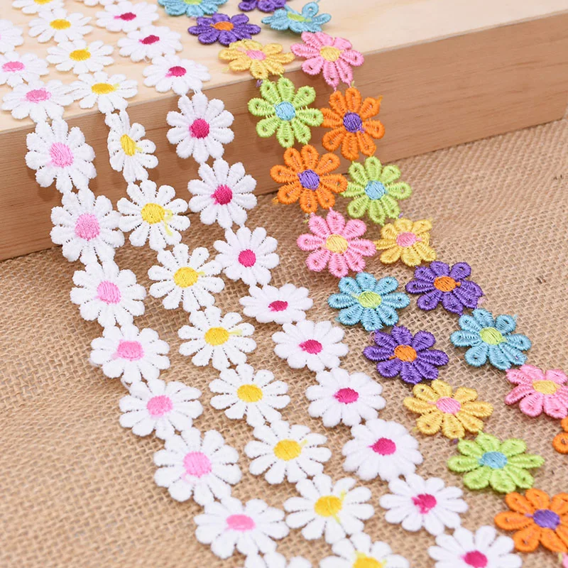 3Yards 25mm Colorful Daisy Flower Lace Trim Knitting Wedding Embroidered Diy Handmade Patchwork Ribbon Sewing Supplies Crafts lace fabric,lace sewing supplies