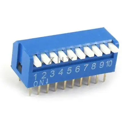 

10 Pcs 2.54mm Pitch 10 Position Slide Type DIP Switch Blue