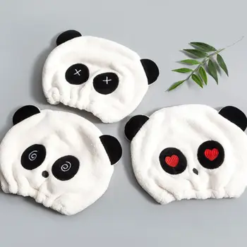 

Adult Kids Cute Cartoon Panda Shaped Hair Dry Hat Towel Coral Velvet Shower Cap Strong Absorbent Quick Dry Bathroom Head Wrap