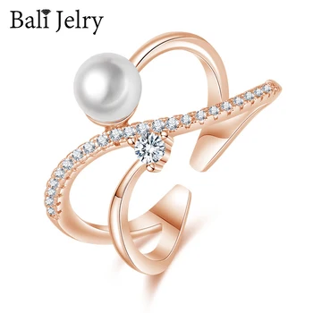 

Bali Jelry Women Ring 925 Silver Jewelry Pearl Zircon Gemstone Open Ring Fashion Accessories for Wedding Engagement Dropshipping