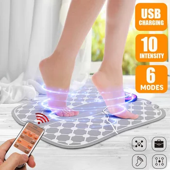 

KIFIT EMS Foot Massager USB Rechargeable Feet Muscle Stimulator Massage Mat Pad 6 Modes Portable Foldable PU Foot Massager