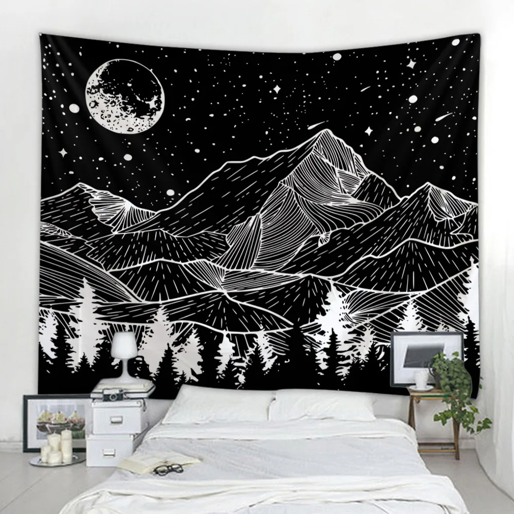 

Mountains under the moonr printing big wall mounted cheap hippie wall hanging bohemian wall tapestry mandala wall art decoration