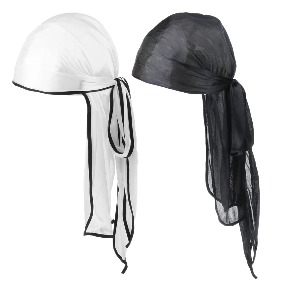 2x Unisex Bandana Hat Silky Durag Long Tail Headwrap Biker Chemo Cap Fishing Apparel