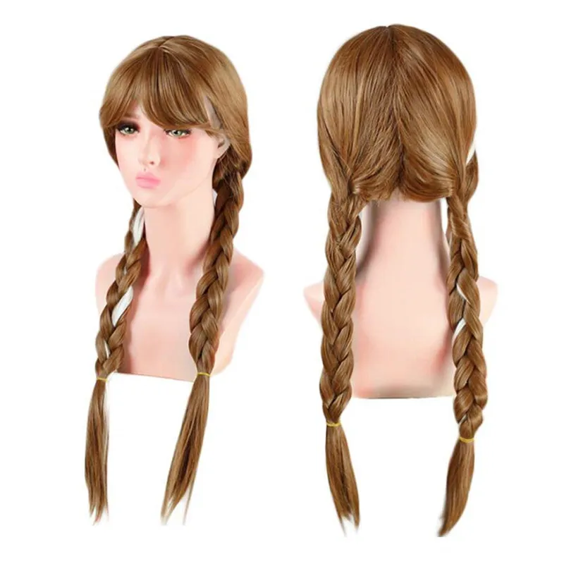 Ebingoo Anime Cosplay Princess Anna Wig Blonde Brown Braided Synthetic Fake Hair Halloween Costume Wigs for Adults