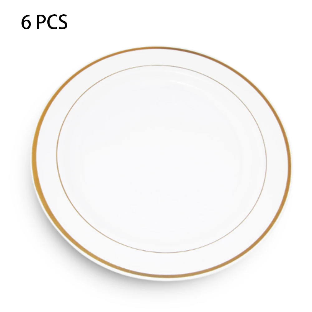 6 шт. тарелка с зарядным устройством для свадебной вечеринки, тарелка с имитацией керамических фруктов, декоративная посуда для дома, кухни, отдыха, нордика - Цвет: Gold