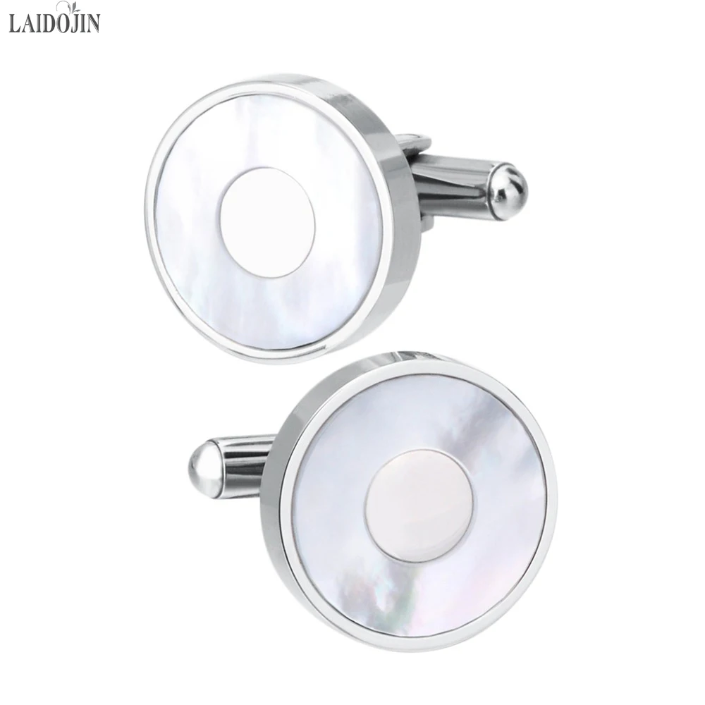 

LAIDOJIN Luxury Round Sea Shell Cufflinks lawyer Gift French Men's Shirt Cuff link Husband Gift Silver-plated Wedding cufflings