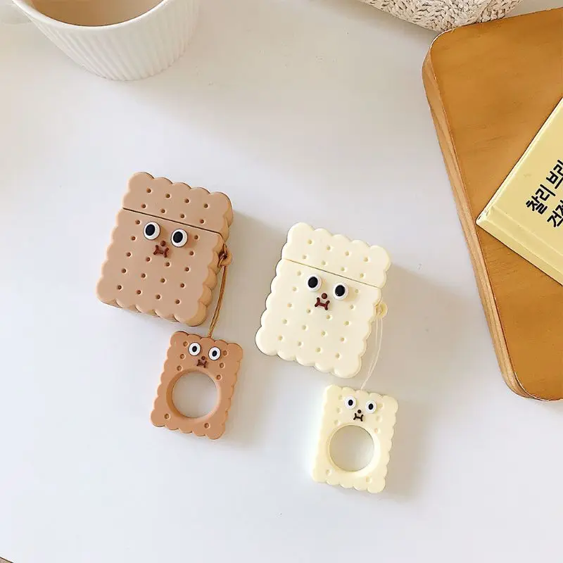 

Square Biscuit Pattern Protective Case Shockproof Soft Silicone Cover Skin with Lanyard for Airpods 1/2 Charging Box Accessories