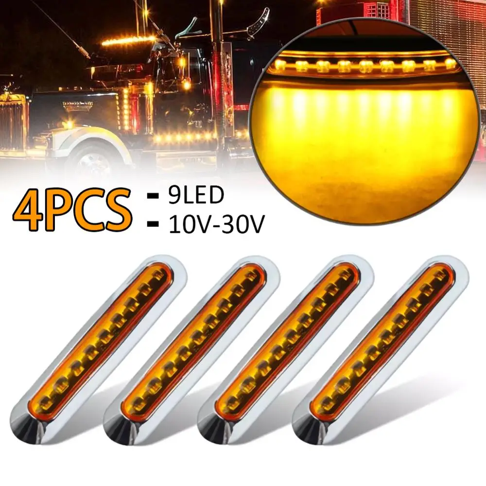 

4Pcs Car External Lights 10V-30V 9 LED Auto Car Bus Truck Lorry Side Marker Indicator low Led Trailer Light Rear Side Lamp