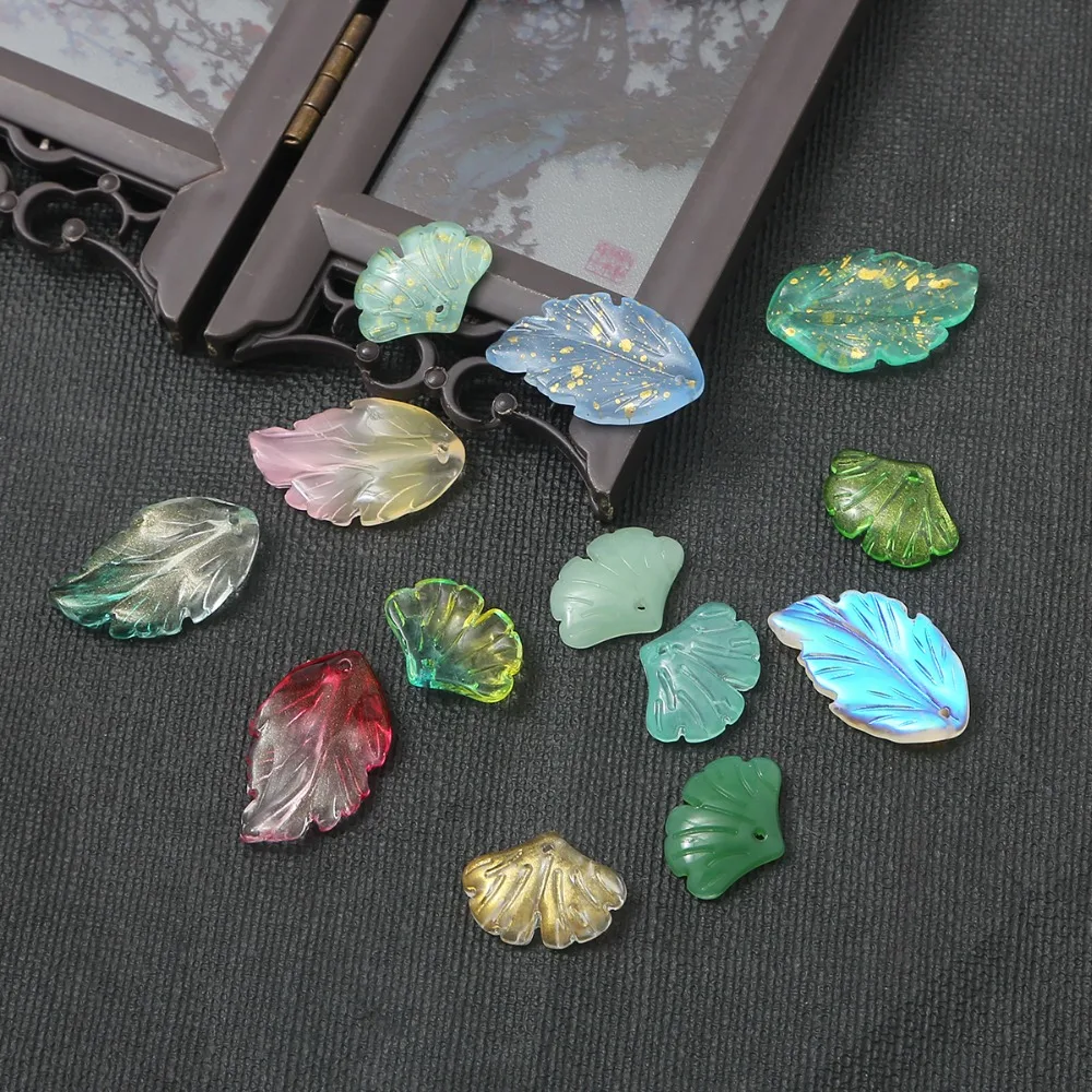 10 teile/los Multi Gradienten Farbe Glas Perlen Verlässt Form Lampwork Bead Für Schmuck Machen Haarnadel Handgemachte DIY Zubehör – Detail 6