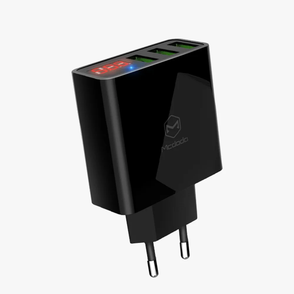 EU BLACK Mcdodo EU USB зарядное устройство для iPhone X XR XS Max для xiaomi samsung huawei светодиодный дисплей 3 порта USB быстрая зарядка 3A адаптер для телефона - Тип штекера: EU BLACK