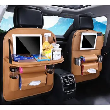

Universal Car Seat Back Hanging Organizer Bag Multi-pocket Leather Pad Cups Foldable Shelf 2019 New