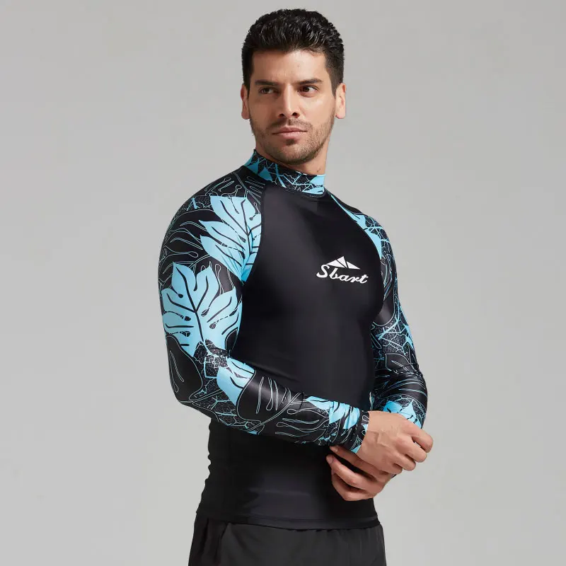 Men's Rash Guard Shirt, UV Sun Protection, Long Sleeve Top, Skins Tee, Compression Base Layer, Wetsuit, Printed Surf, Swim Dive