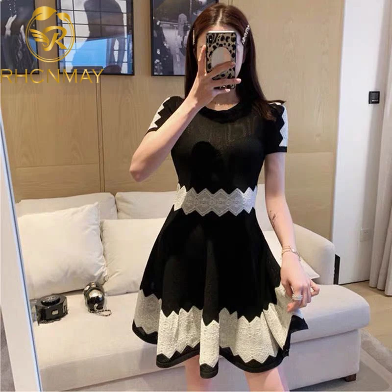 Женское трикотажное платье-свитер Повседневное платье составного кроя с круглым