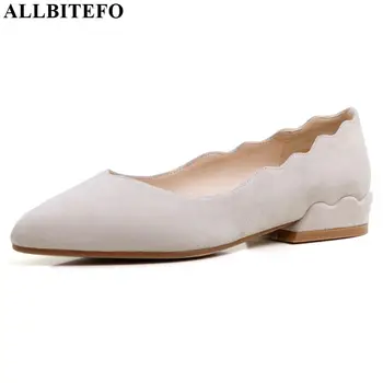 

ALLBITEFO new arrive genuine leather women heels low-heeled elegant office ladies shoes pointed toe high heels