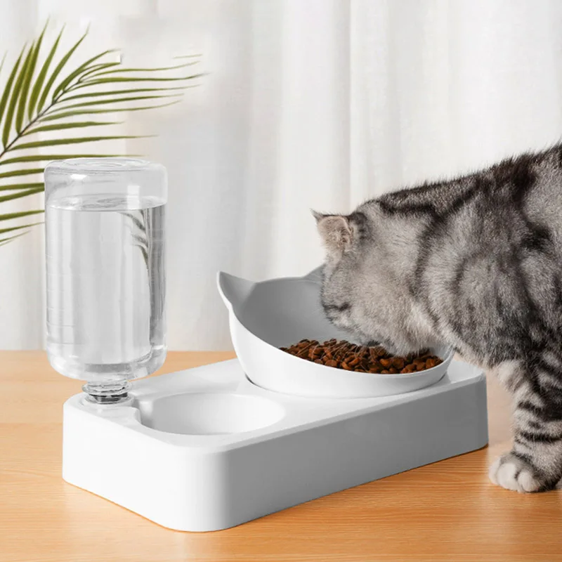 cat accessories  products pet Double bowls plastic cat dog bowls Automatically add water Used to drink and eat bowls with stand