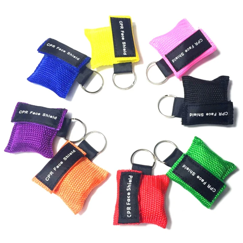 

CPR Resuscitator Mask Disposable First Aid Skill Training Face Shield Breathing Mask Breath One-way Valve Tool With Keychain Rin