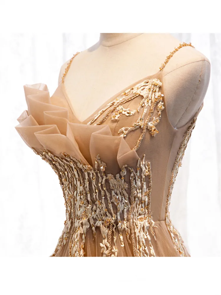 It's Yiiya Evening Dress Plus Size Elegant Spaghetti Strap Formal Dresses Sleeveless Appliques Party Robe de Soiree E988