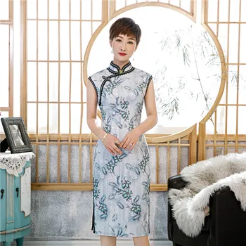 

Mandarin Collar Sleeveless Evening Party Dress Female Satin Qipao Large Size 3XL Sexy Cheongsam 2020 Spring New Vestidos