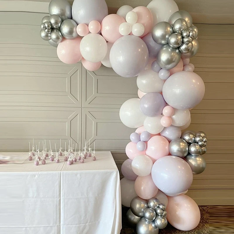 

95pcs Macaron Pink White Balloons Arch Garland Kit Chrome Silver Balloons For Wedding Birthday Party Decoration Air Globos