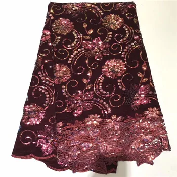

2019Christmas dress Velvet Lace Fabric with Sequins French Tulle Mesh Lace High Quality Sequins Lace Fabrics for Bridal Lace Red