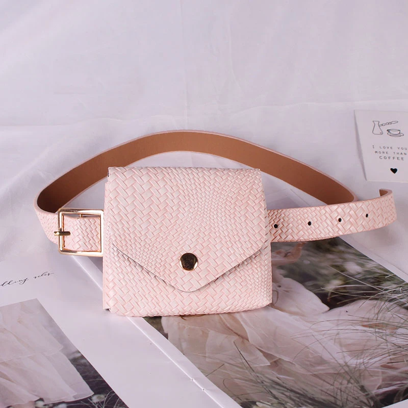 Light Pink Женская Кожаная поясная мини-сумка для дискотеки, Новая женская клетчатая сумка из искусственной кожи на ремне, модная маленькая сумка через плечо G142 - Цвет: Light Pink
