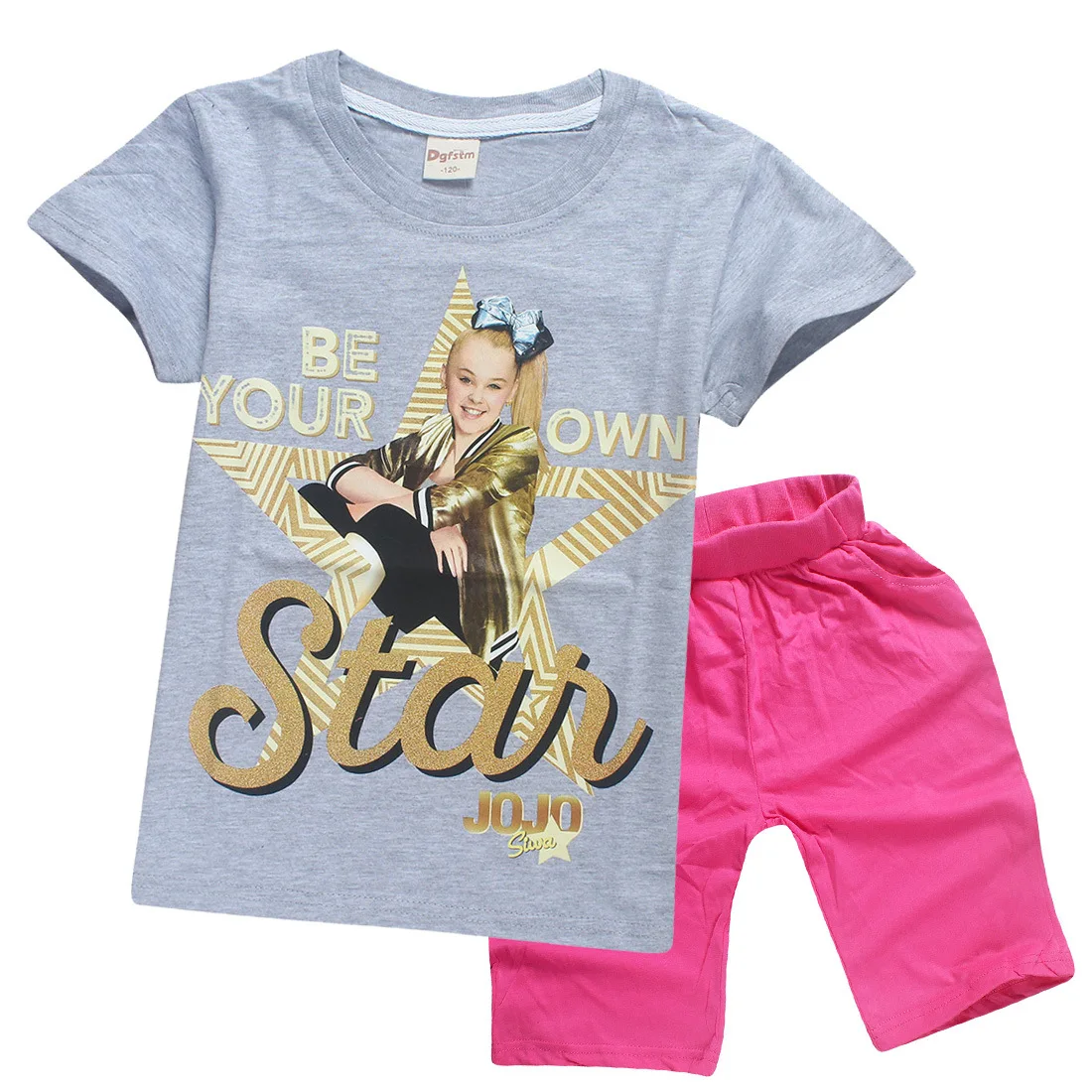 JOJO SIWA/розовые детские футболки хлопковые футболки для маленьких девочек комплекты с короткими рукавами для мальчиков и девочек футболки Одежда для девочек 10-12 лет - Цвет: S8361-gray