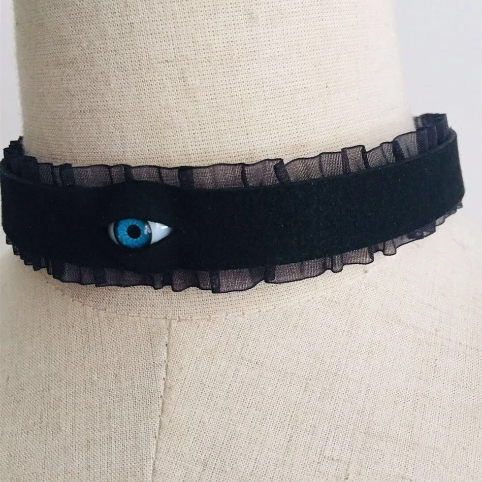 Ydemo Gothic Eyes Lace Choker Casual Velvet Adjustable Torques Necklace Harajuku Punk Accessory