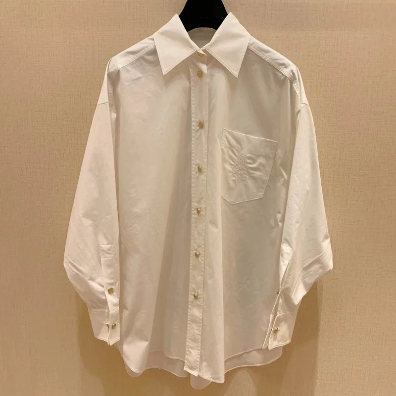 Women Solid Blouse Autumn Long Sleeve Loose Style Vintage Elegant Female Top New Fashion Cotton Shirts