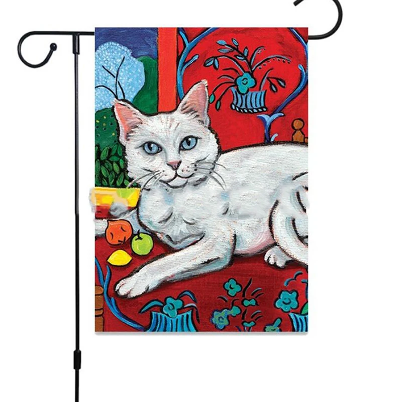 small white cat Модные льняные садовые флаги Ретро Флаг «затемнение» Крытый Открытый домашний Декор печать двусторонний флаг для внутреннего наружного - Цвет: small white cat