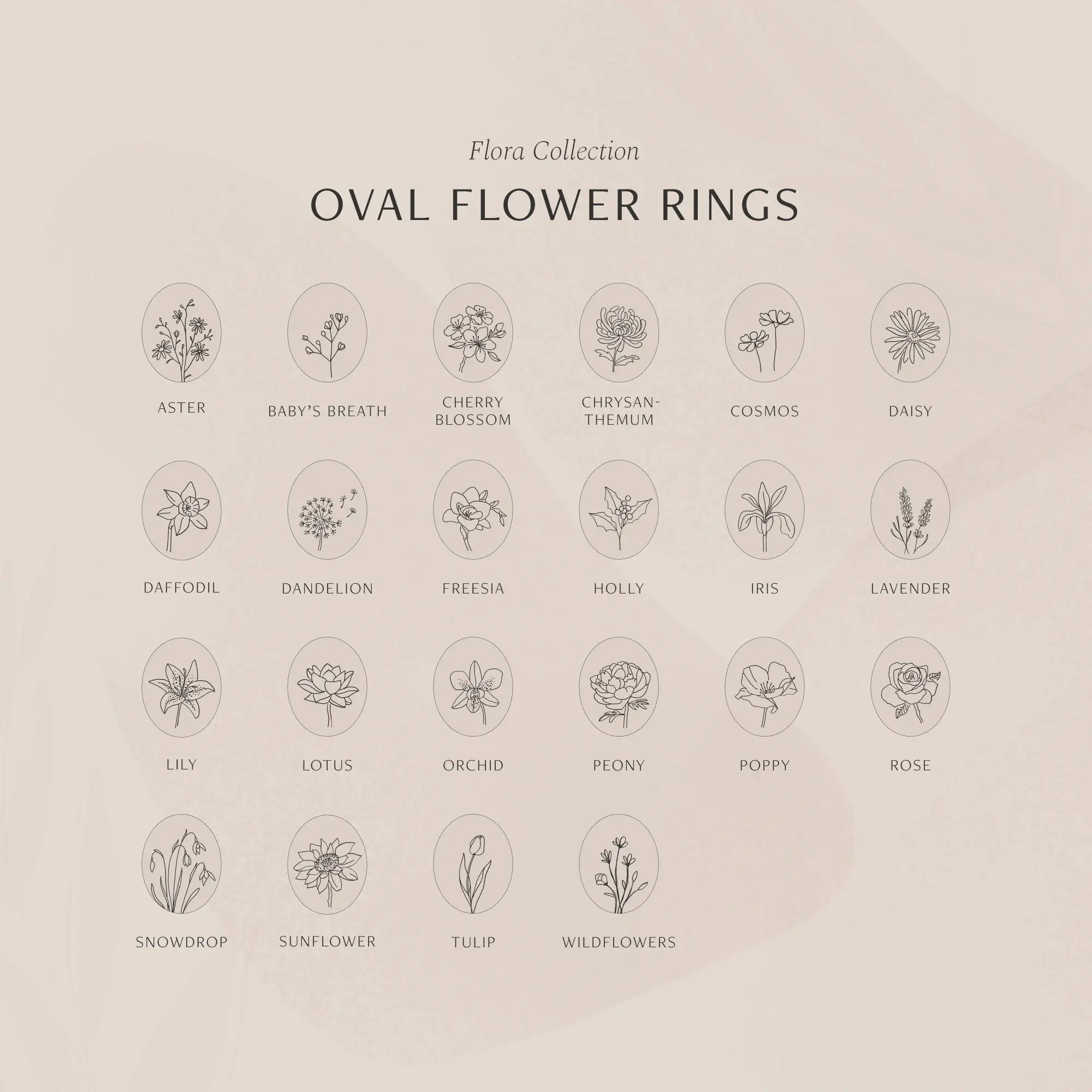 Gold Color Ring Oval Wildflowers Ring Dainty Gold Color Flora Bouquet Birth Flower Collection Minimalist Feminist Ring For Women
