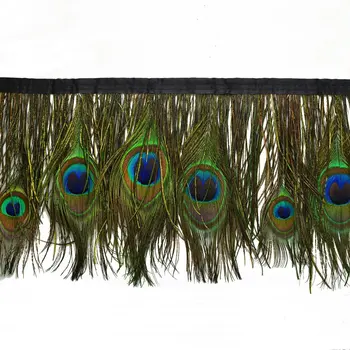 

Hot Sale 1 Meter Natural Peacock Eye feather Trims Fringe With Satin Ribbon Sewing Crafts Costumes Clothing Wedding Decoration