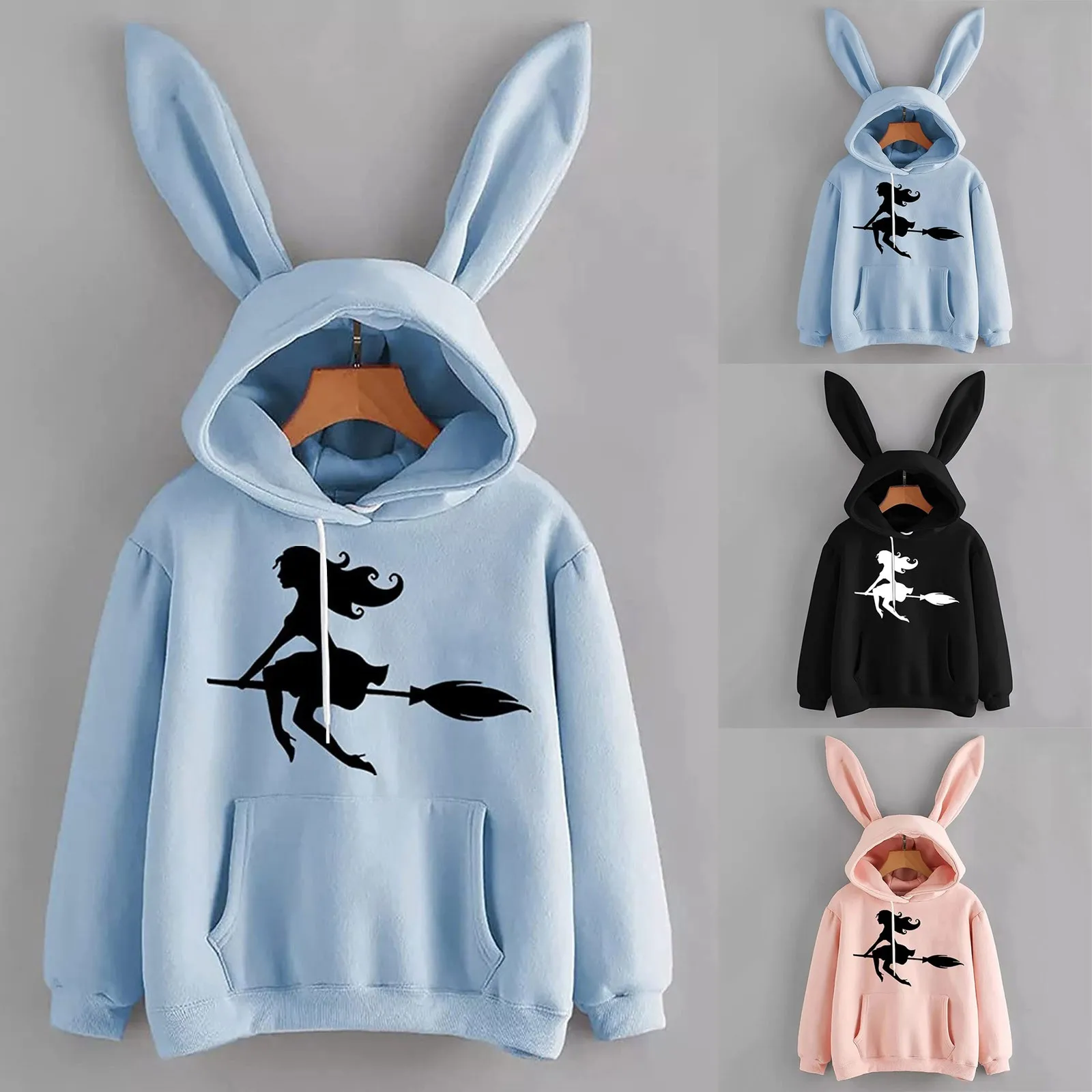 Kawaii Rabbit Hoodie Sweatshirts Women's Printing Long Sleeve Halloween Tops Blouse Autumn Winter Hooded Women's sweatshirts 1