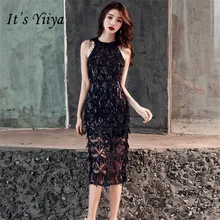 It's Yiya/платье для выпускного вечера, круглый вырез, чайная длина, без рукавов, с кисточками, женские вечерние платья, черные блестки, Vestidos de gala E792