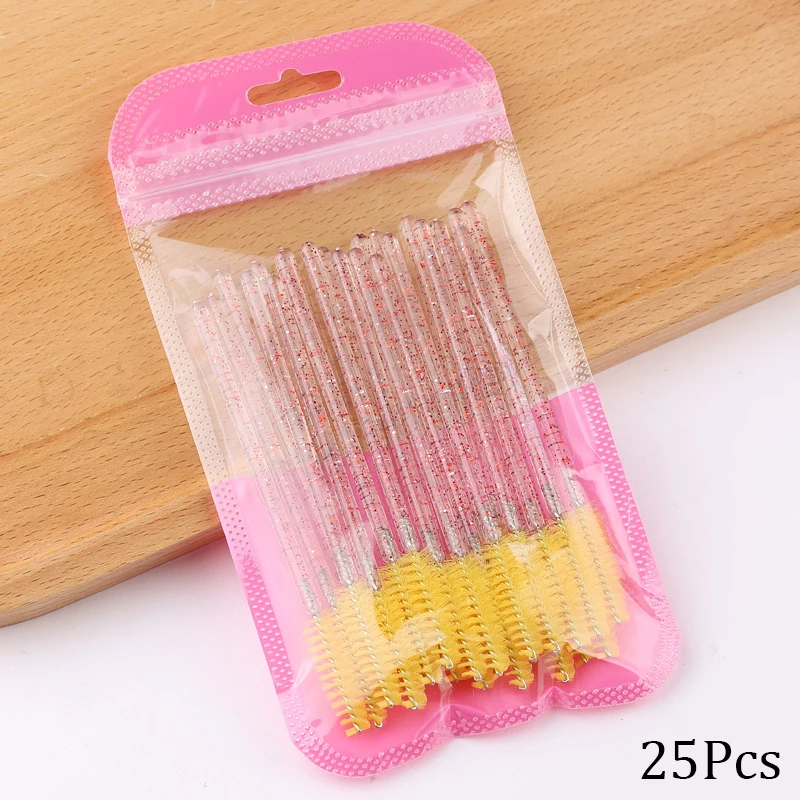 B-Yellow-25pcs 50 шт. одноразовый Кристалл щеточки с тушью для ресниц палочки Аппликатор Прививка ресниц Керлинг гребень Красота Макияж инструмент - Handle Color: B-Yellow-25pcs