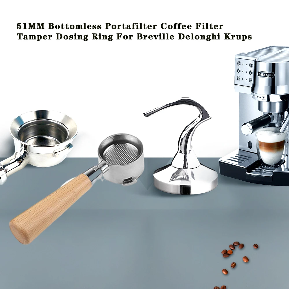 Breville NRP 51mm Rosewood Bottomless Portafilter with 2-shot Basket Universal Fit Espresso Makers DeLonghi Cuisinart & MORE