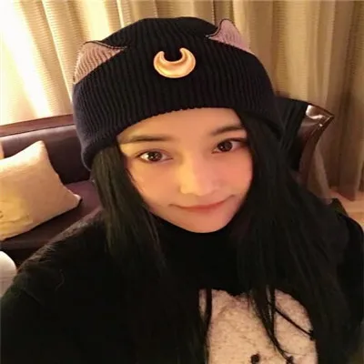 Zhang Xinyu Сейлор Мун, мультяшная вязаная шапка, шапка с кошачьими ушками полумесяца, шапки для родителей и детей, шапки s Skullies Beanies, женская шапка