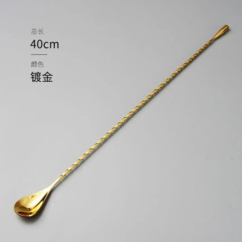 Golden 40cm 2 стиля 4 цвета бар ложка из нержавеющей стали воды Откидной руль ложка пруток с резьбой ложка бармен палка мешалка бар винная ложка Бар Инструмент - Цвет: Golden 40cm