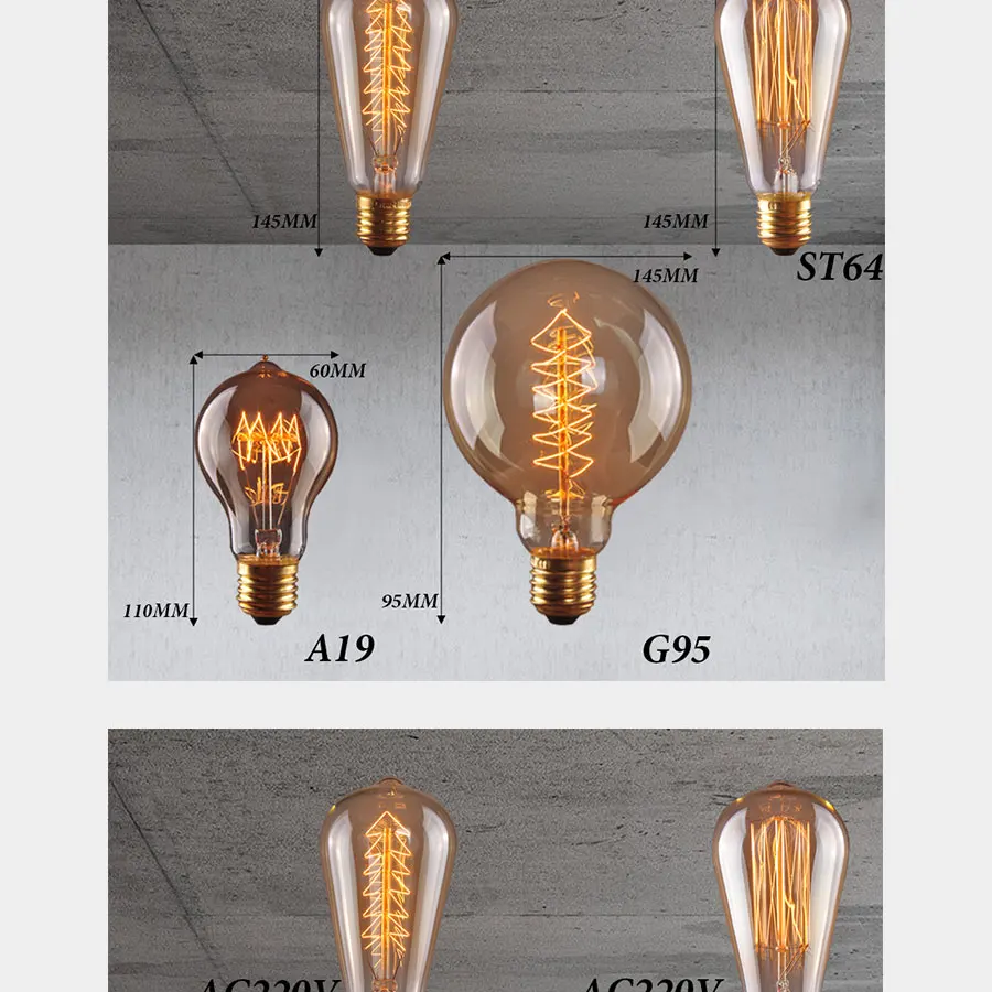 Рождественские елки ретро Edison LED светильник лампочка E27 220 В 40 Вт 60 Вт ST64 G95 лампа накаливания ампулы лампы Винтаж Эдисон лампы