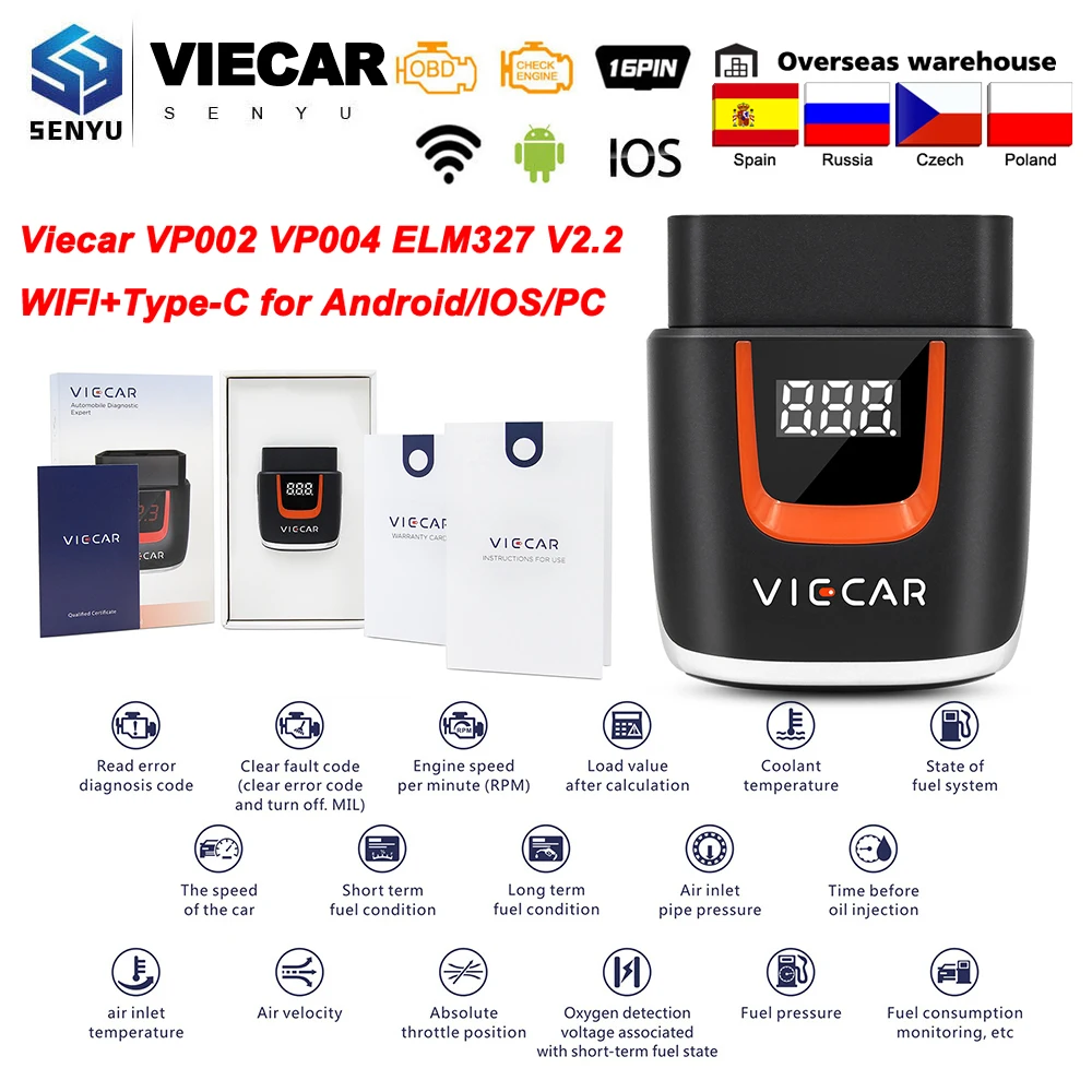 Viecar VP004 VP002 ELM327 V2.2 WIFI ELM 327 OBD2 автомобильный диагностический инструмент elm327 OBD USB