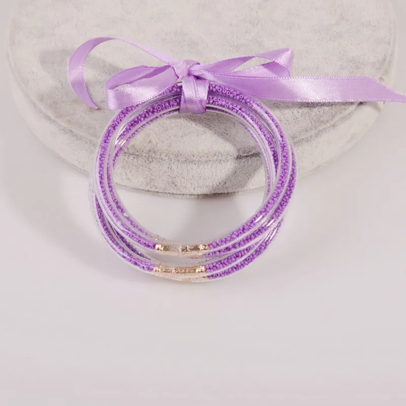light purple Дождевые 5 шт./компл. бант Золото Серебро Бисерные Браслеты Набор всепогодный стек силиконовый пластик; желеобразная масса браслеты JB0595 - Окраска металла: light purple