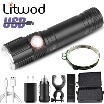 

New Touch Waterproof Switch XM-L T6 Led Flashlight USB Rechargeable 18650 Battery Zoom Torch Aluminum for Camping Bicycle Light