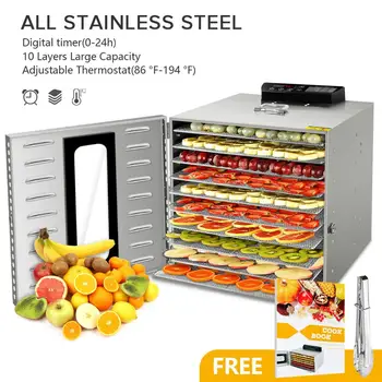 

KWASYO 10 Trays Food Dehydrator Fruit Drying Machine Dryer For Vegetables Dried Fruit Meat Drying Machine Stainless Ste Visible