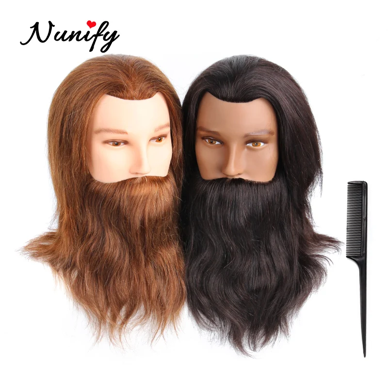 Nunify-100% 리얼 트레이닝 마네킹 머리, 남성 수염 헤어 연습 커팅 헤어스타일 살롱 미용사 남자 가발 머리 
