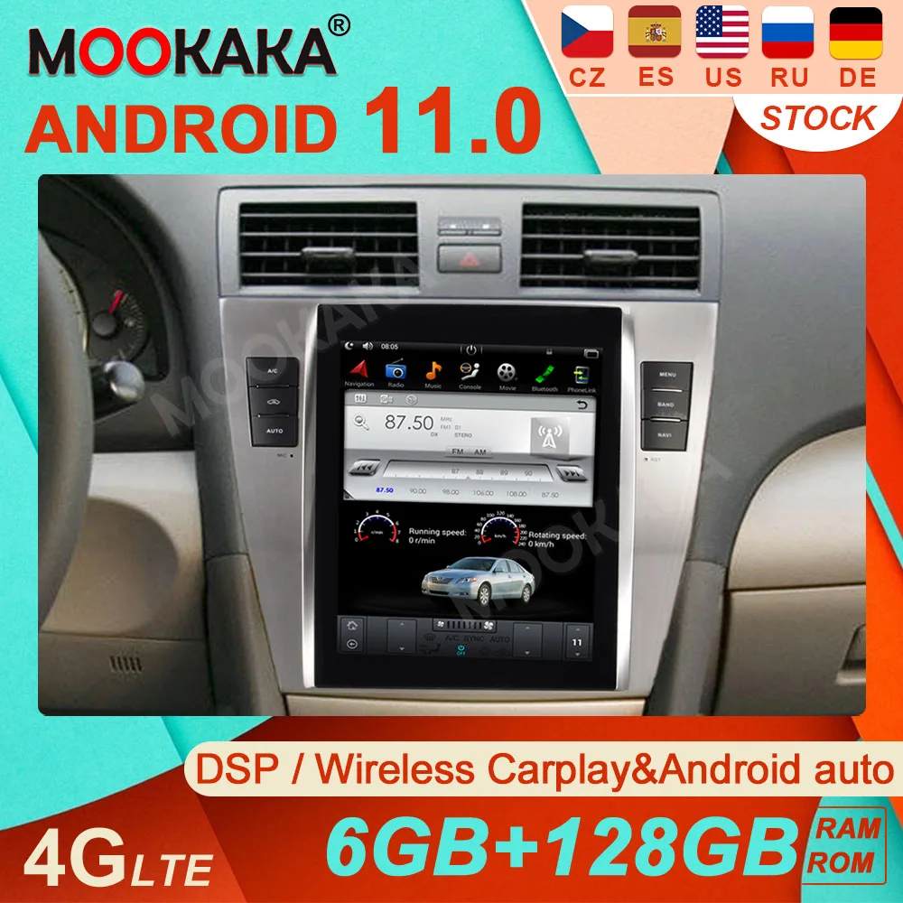 

6+128GB Android 11 For TOYOTA CAMRY 2007-2011 Tesla style Screen Car GPS Navigation head unit Multimedia Player WIFI Radio Audi