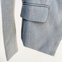 Wysoka dobrej jakości, najnowsze 2021 projektant kurtka styl gwiazdy damskie klasyczne guziki z lwem podwójne piersi dopasowany Blazer blado Grey 6