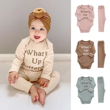 Ensemble barboteuse et pantalon en coton pour enfant, garçon et fille, lettres imprimées, automne 