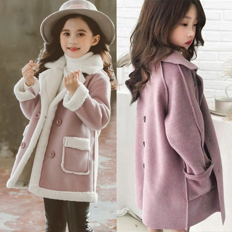 Kid's Clothes Girls Autumn Winter 2019 New Style Brand Designer Long Coat Thick Velvet Children's Woolen Jacket Girl's Outwear |