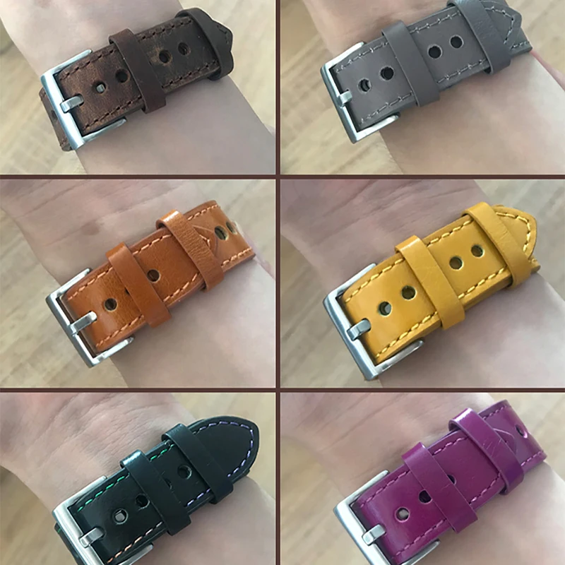 Горячее качество аксессуары ремешок для часов чистый цвет черный серый натуральная кожа ремешок 22 мм