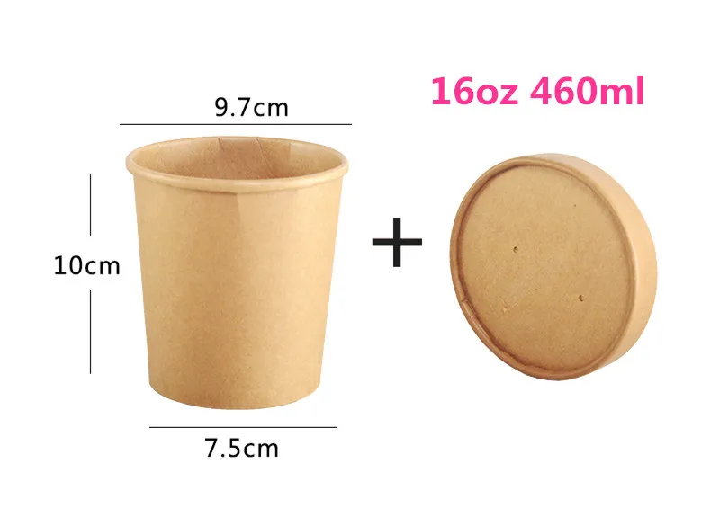 cup and lid1 Толстая крафт-бумажная чашка одноразовый суп фрукты упаковка для десертов чашки Круглые узоры фаст-фуд герметичная упаковка на вынос с крышками - Цвет: cup and lid1
